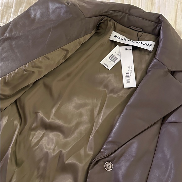Nour Hammour Brown Leather Belted Winter Jacket - Picture 5 of 8